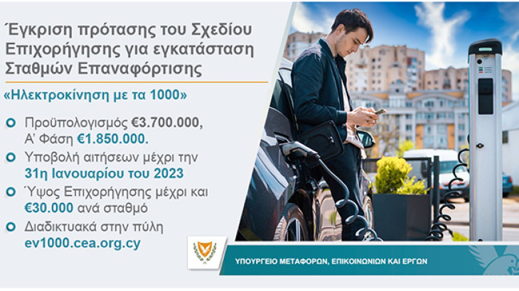 «Ηλεκτροκίνηση με τα 1000» - Σχέδιο επιχορήγησης για εγκατάσταση σταθμών επαναφόρτισης