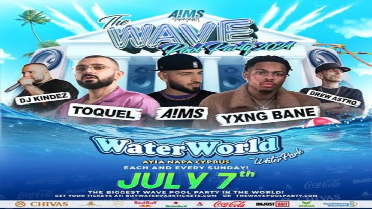 Το line – up του μεγαλύτερου Wave Pool Party στο Waterworld Waterpark Ayia Napa, αυτή την Κυριακή